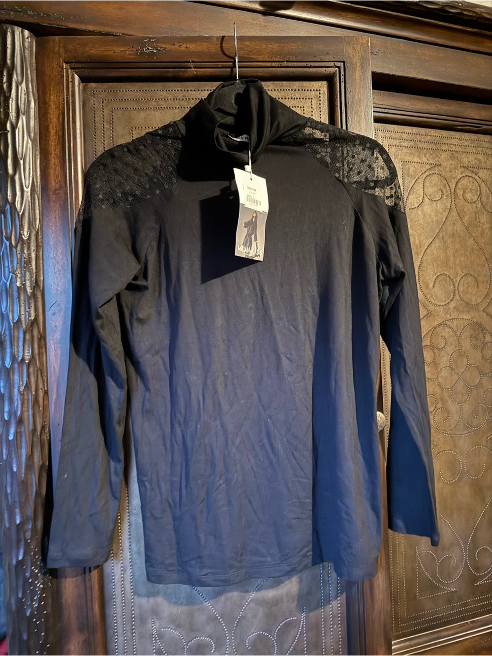 Black Lace-Shoulder Turtleneck Top - Classic Women's Blouse
